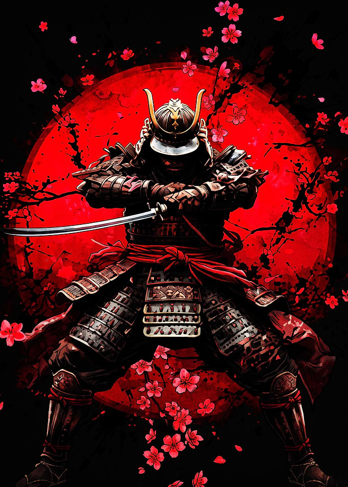 Samurai Warrior with Cherry Blossoms