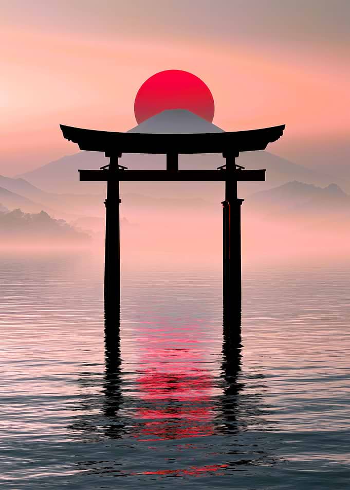Torii Gate and Mount Fuji Sunset