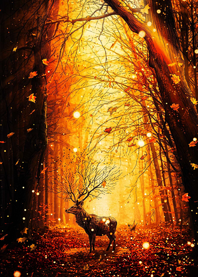 Magical Deer in Autumn Forest