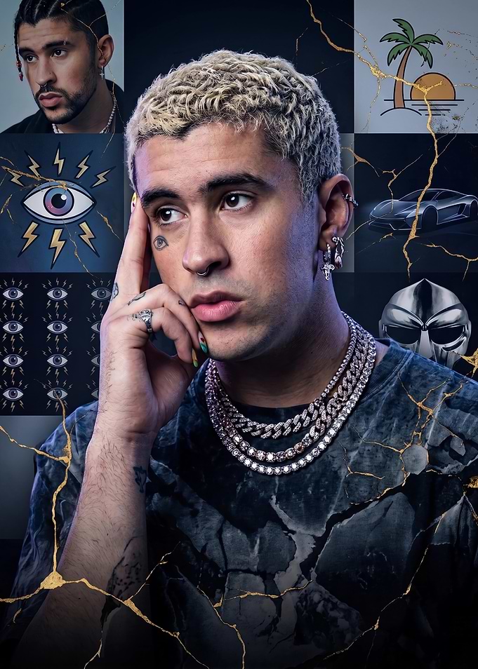 Bad Bunny Artistic Portrait Collage