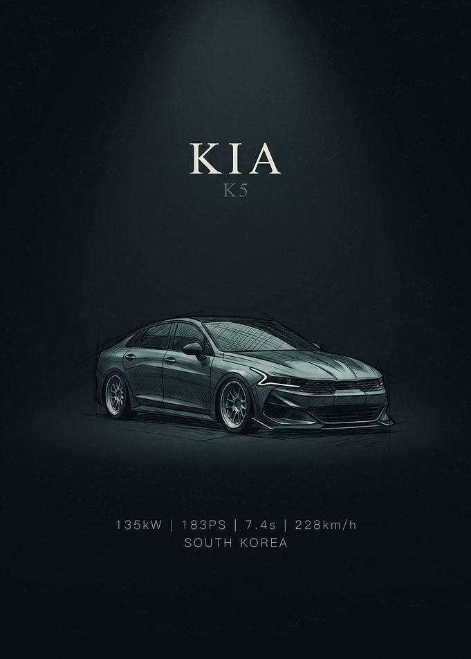 Kia K5 Automotive Sketch Poster