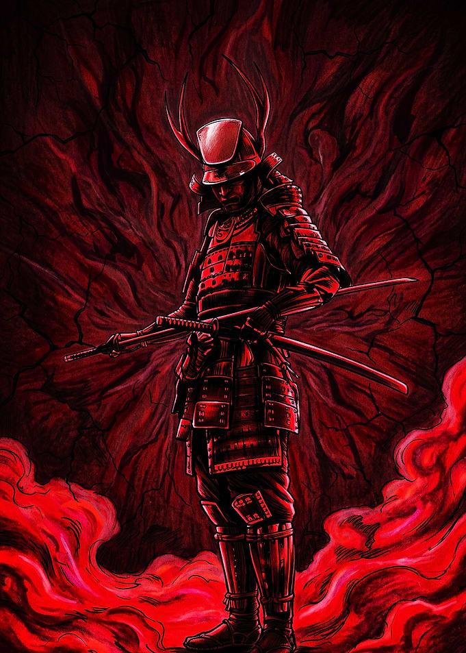 Red Samurai Warrior with Katana
