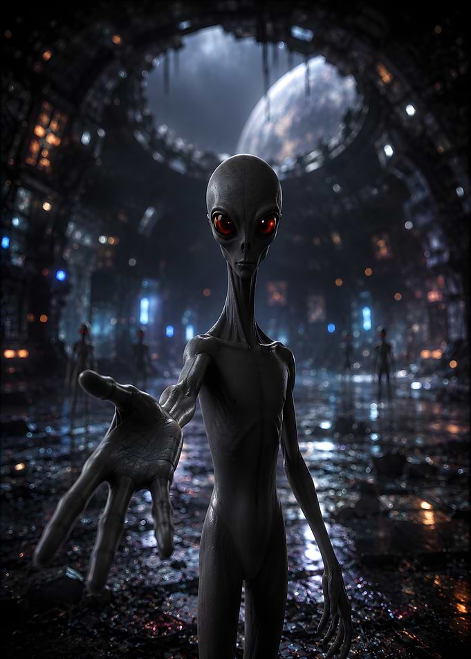 Alien Reaching Out in Space Station