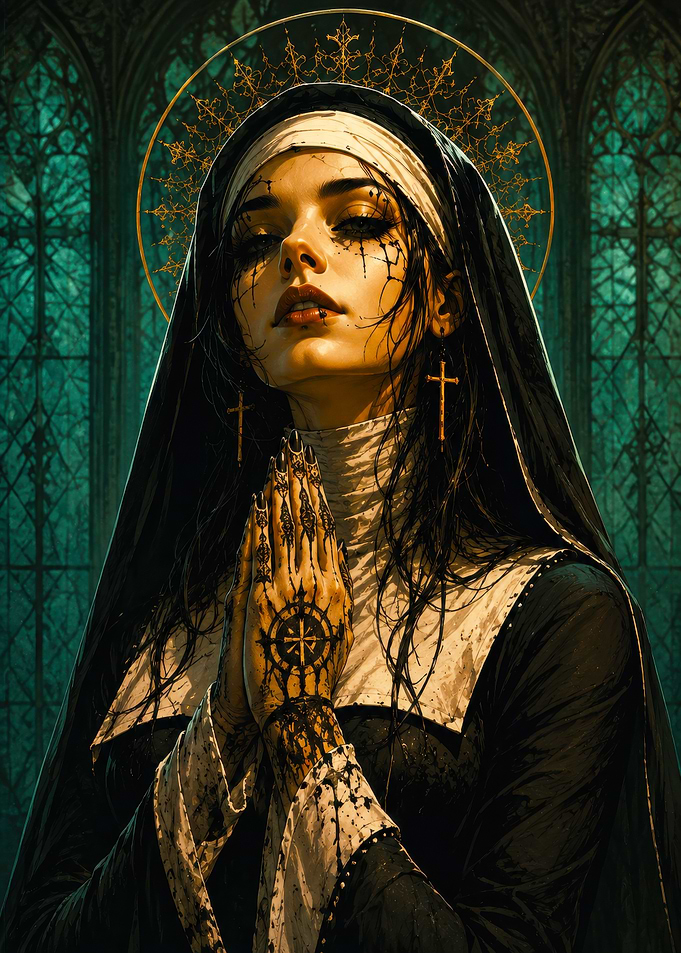 Gothic Nun with Ornate Halo
