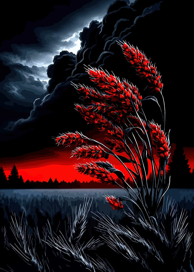 Red Wheat Under Stormy Sky