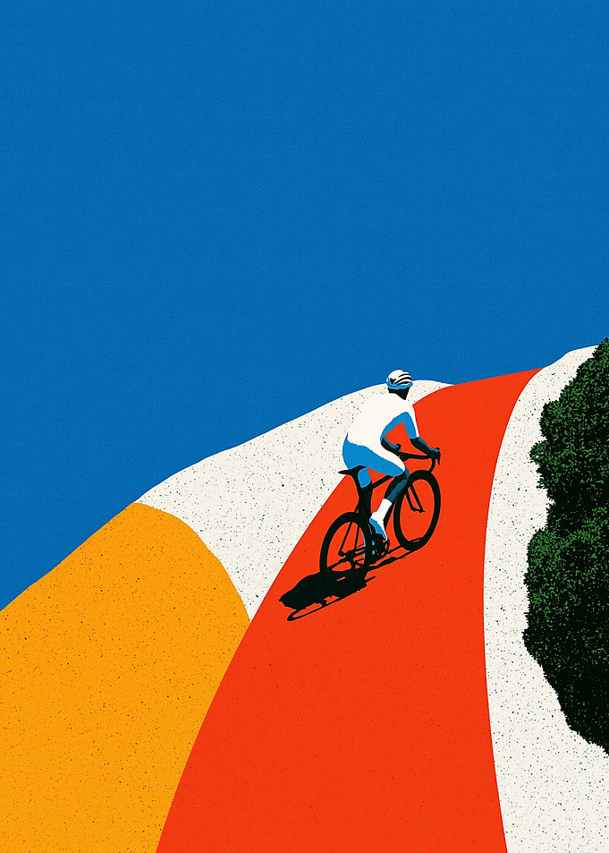 Cyclist Climbing a Vibrant Hill