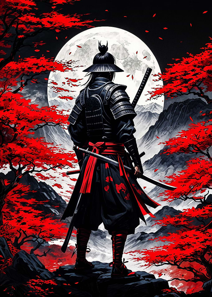 Samurai Warrior Under Full Moon