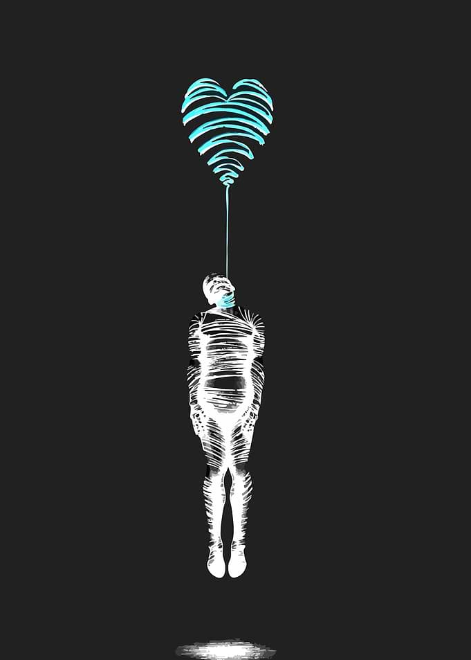 Abstract Figure Bound by Heart Balloon