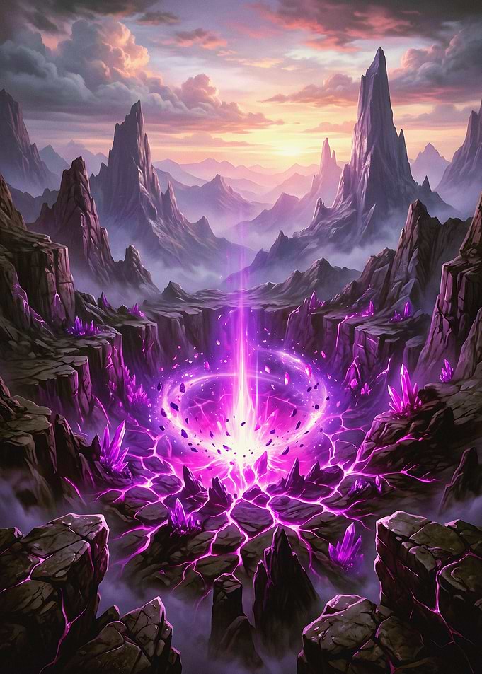 Magical Purple Energy Explosion in Mountains