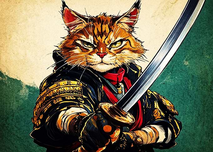 Fierce Samurai Cat Warrior