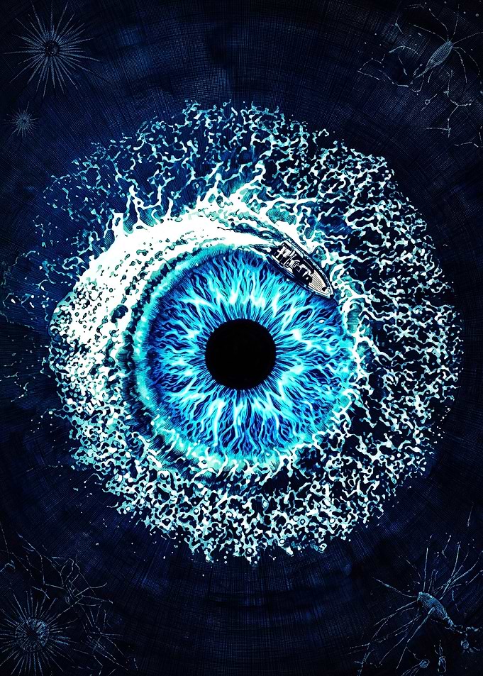 Surreal Eye Ocean Boat Illustration