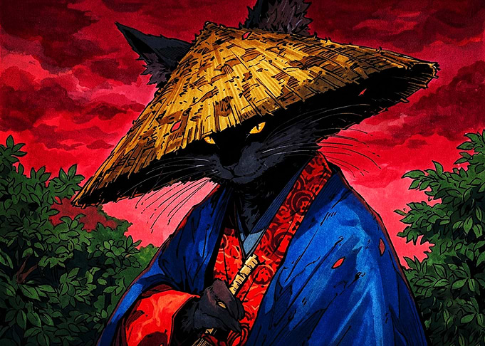 Black Cat Samurai in Traditional Attire