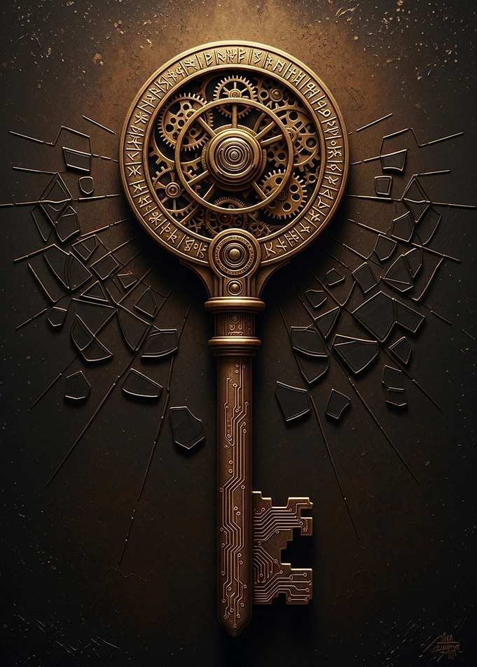Steampunk Mechanical Key with Runes