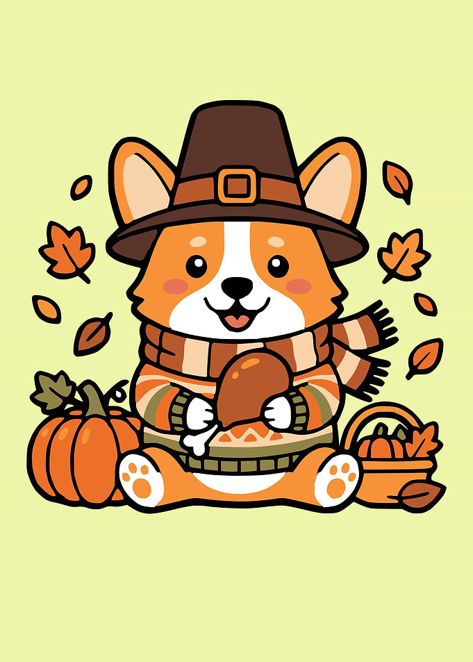 Cute Thanksgiving Corgi Illustration