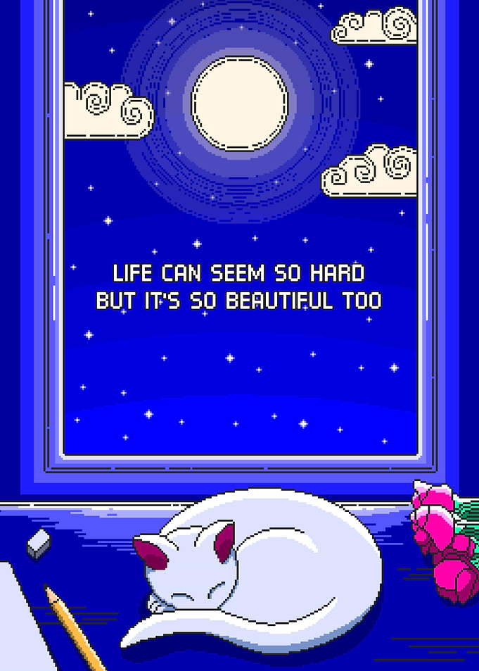 Life Can Seem So Hard But It's So Beautiful Too - Cat Sleeping On a Starry Night