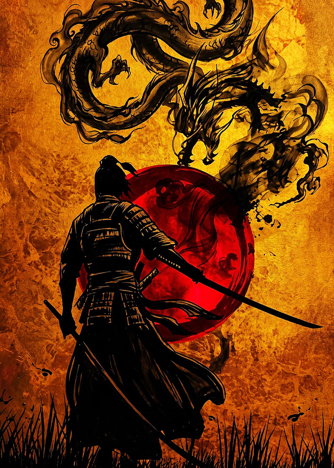Samurai Facing a Celestial Dragon