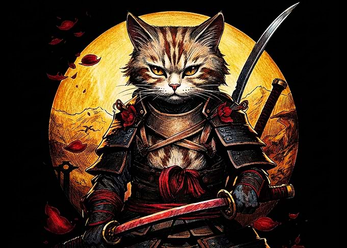 Samurai Cat Warrior with Katana