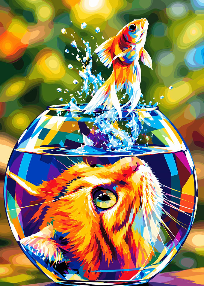 Pop Art Cat and Goldfish Bowl