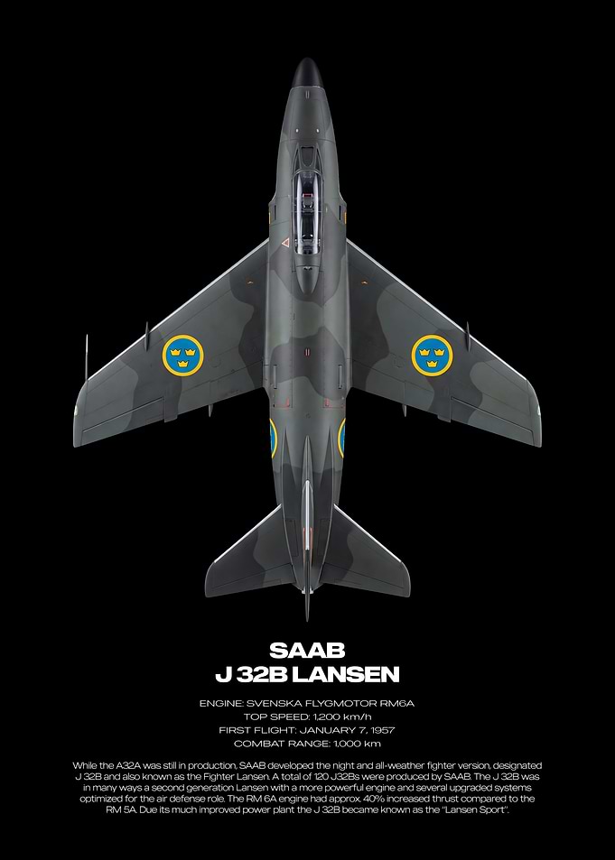 SAAB J 32B Lansen Technical Poster