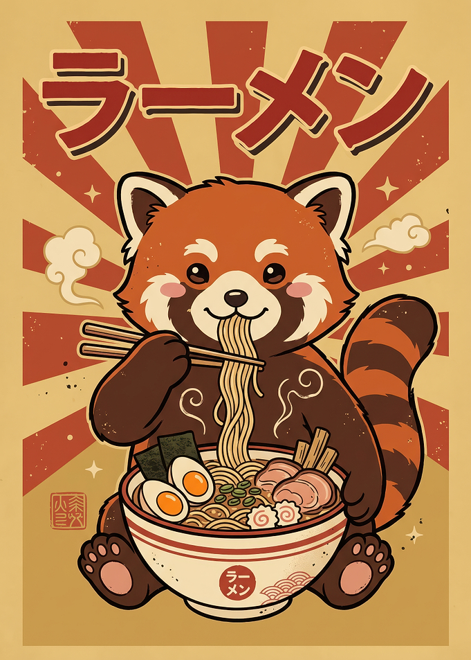 Cute Red Panda Eating Ramen Poster