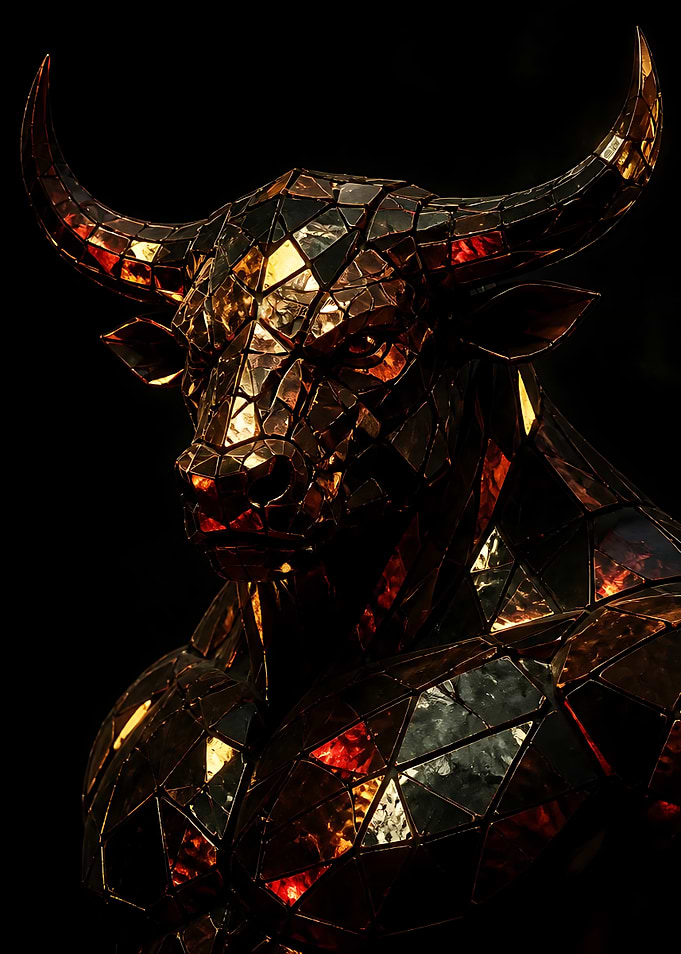Stained Glass Mosaic Bull Sculpture