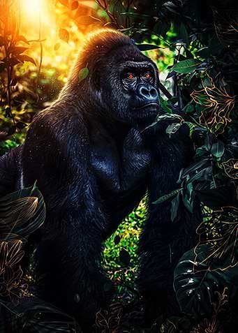 Majestic Gorilla in Golden Jungle
