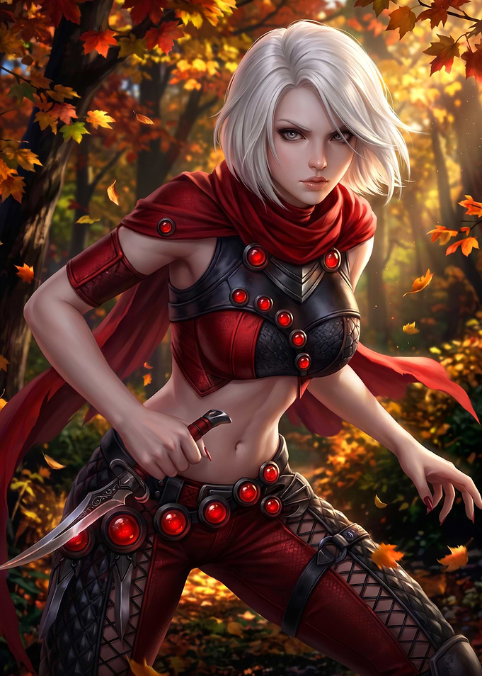 White-Haired Rogue in Autumn Forest