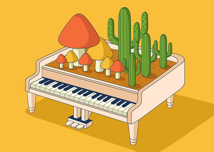 Surreal Piano Planter with Cacti