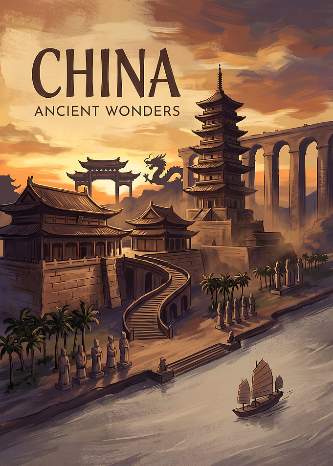 China Ancient Wonders Travel Poster