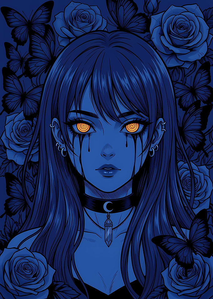Gothic Anime Girl with Glowing Eyes