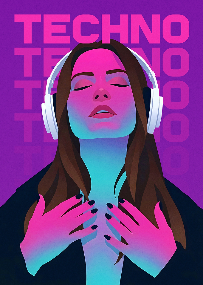 Techno Music DJ Girl Digital Art