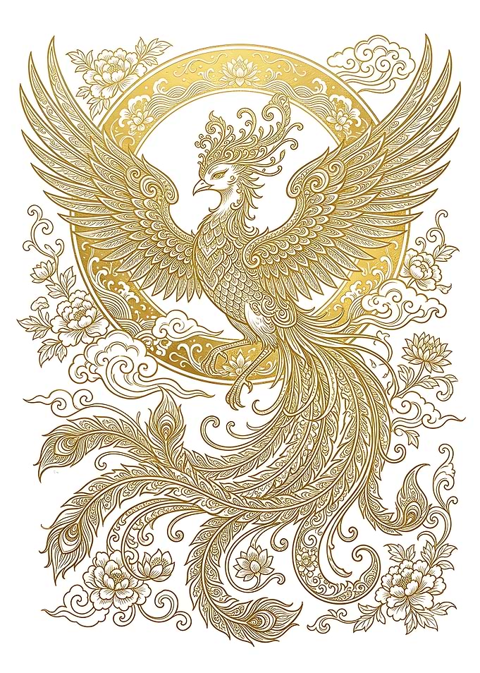 Golden Phoenix Traditional Asian Art