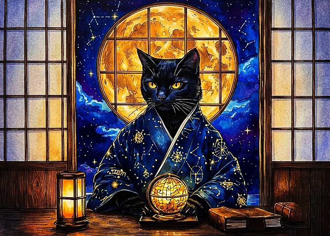 Black Cat in Celestial Kimono