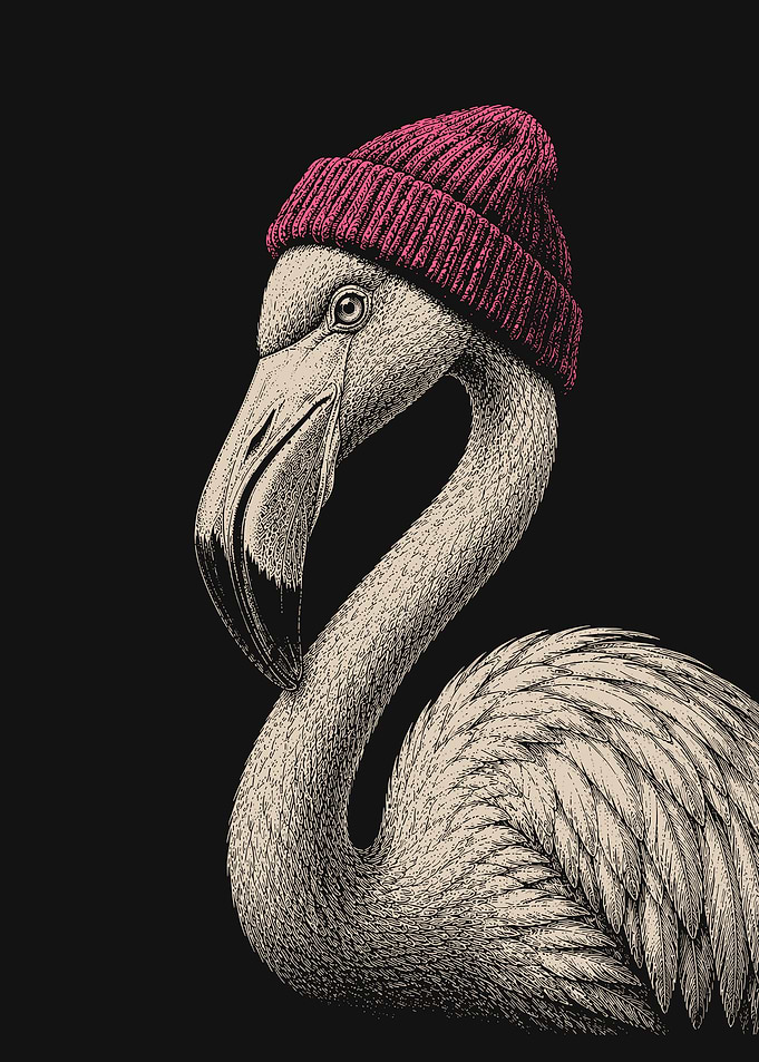 Flamingo Wearing a Pink Beanie