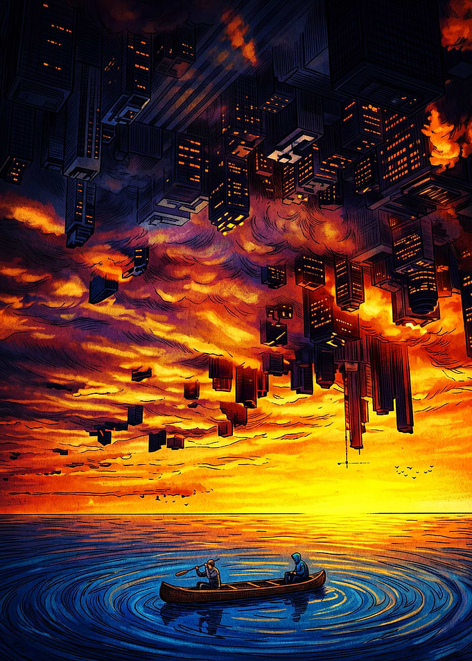 Surreal Upside Down Cityscape Sunset