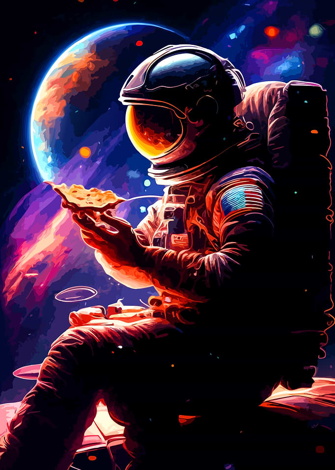 Astronaut Eating Pizza in Space