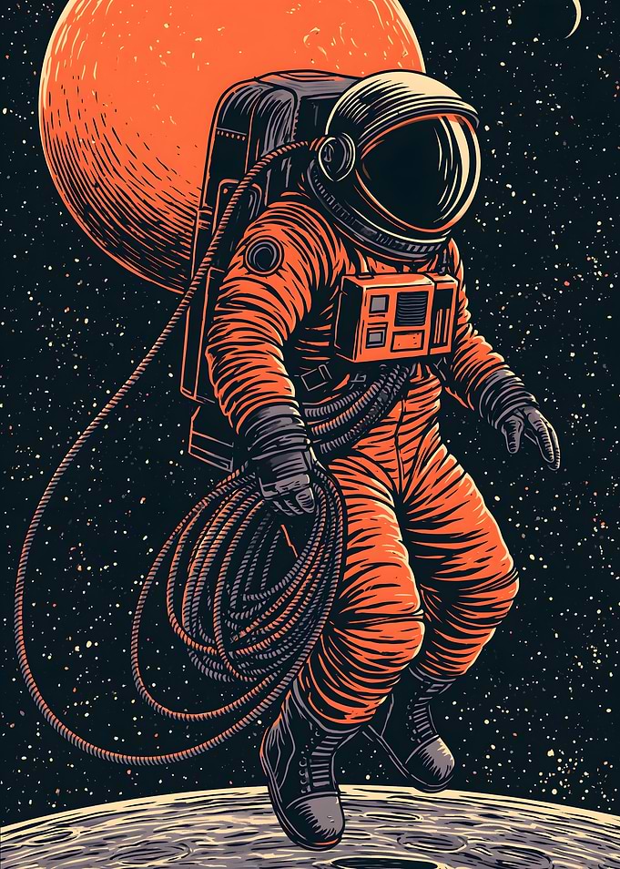 Astronaut Floating Above Moon Surface