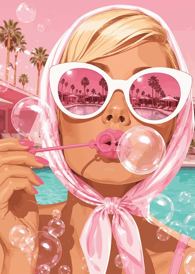 Retro Glamour Girl Blowing Bubbles