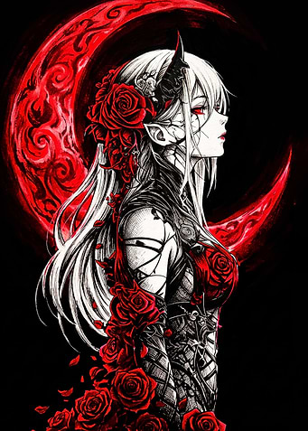 Gothic Anime Girl with Red Roses