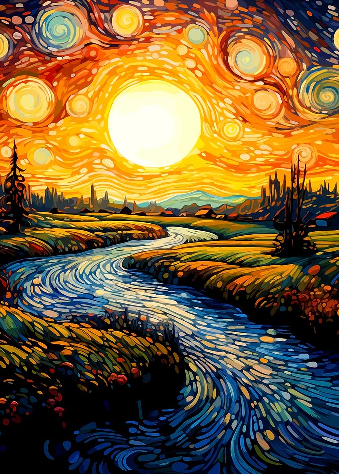 Van Gogh Style River Landscape