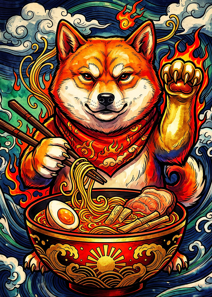 Shiba Inu Eating Ramen Ukiyo-e Style