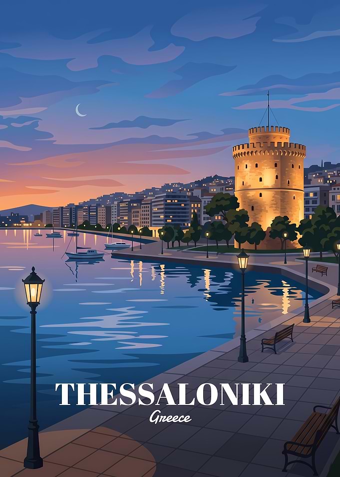 Thessaloniki White Tower Sunset Poster
