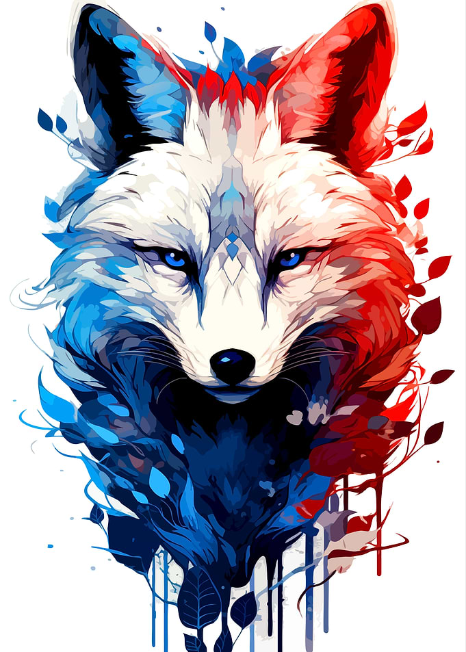Dual-Tone Watercolor Fox Portrait
