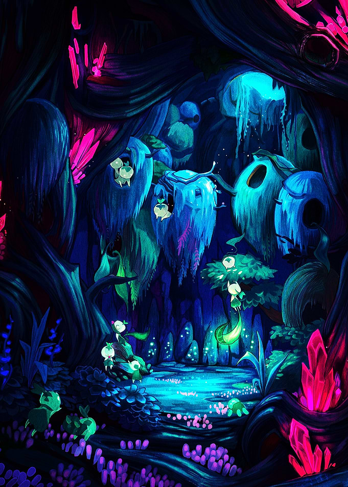 Bioluminescent Forest with Small Creatures