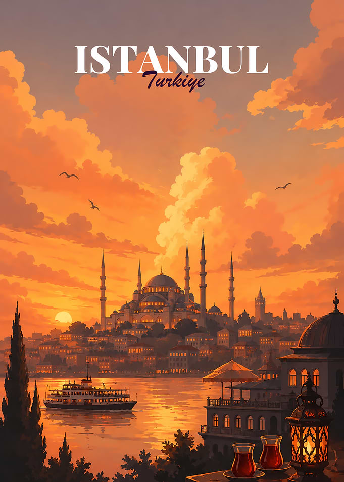 Istanbul Sunset Travel Poster