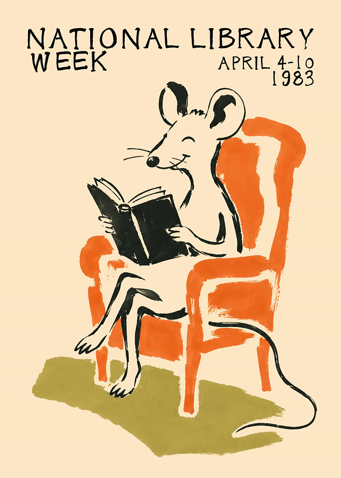 Vintage National Library Week Mouse Poster