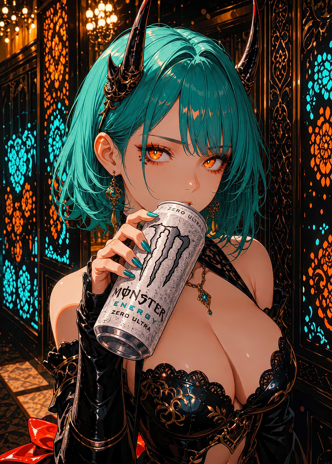 Anime Girl Drinking Monster Energy