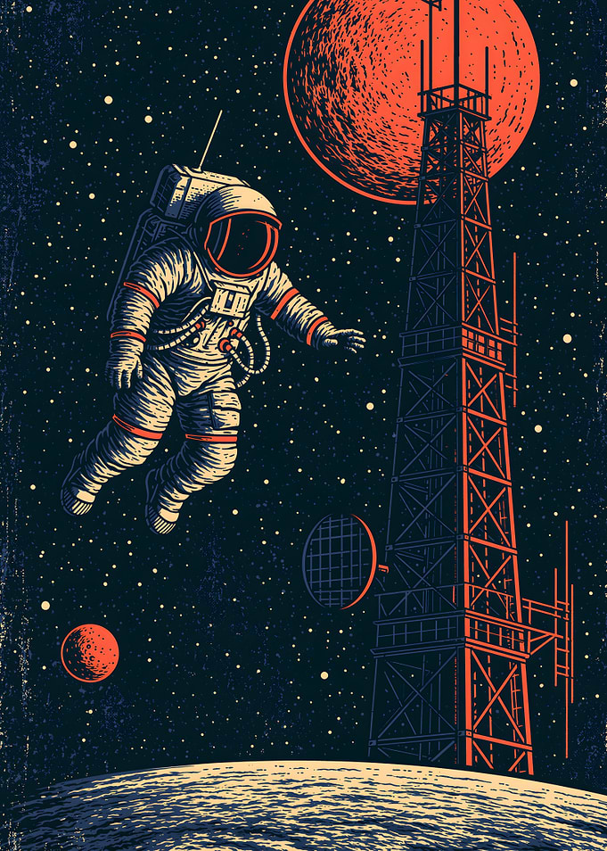Astronaut Floating Near Space Tower
