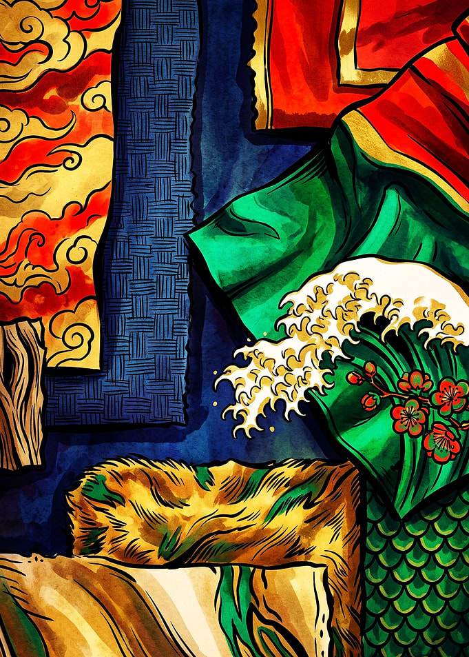 Abstract Japanese Traditional Pattern Collage