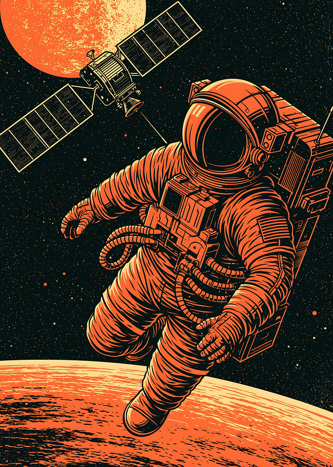 Orange Astronaut Floating in Space